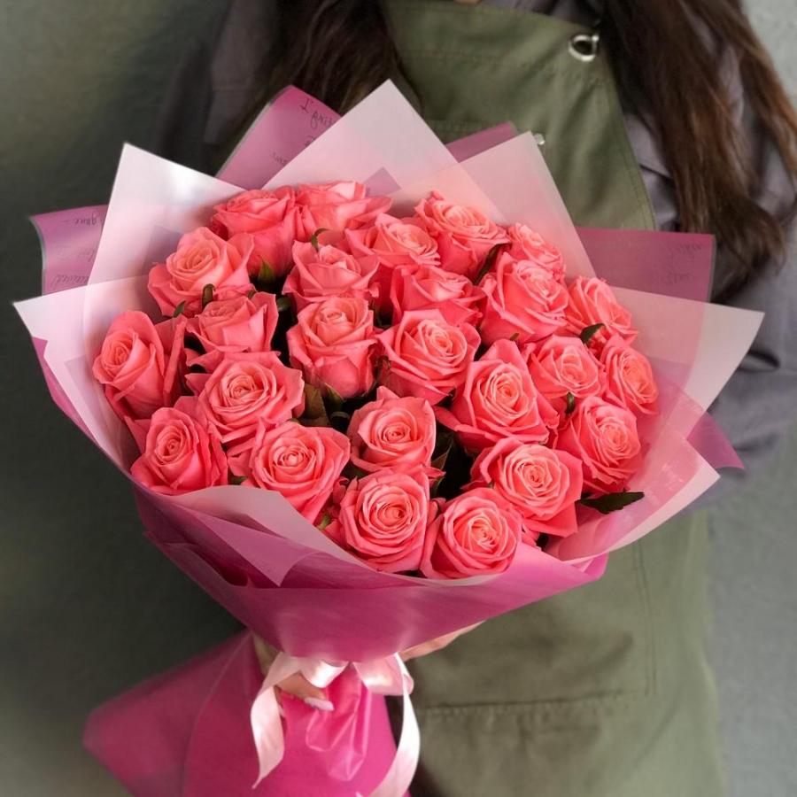 Розовые розы 50 см 25 шт. (Россия) (код  315425)
