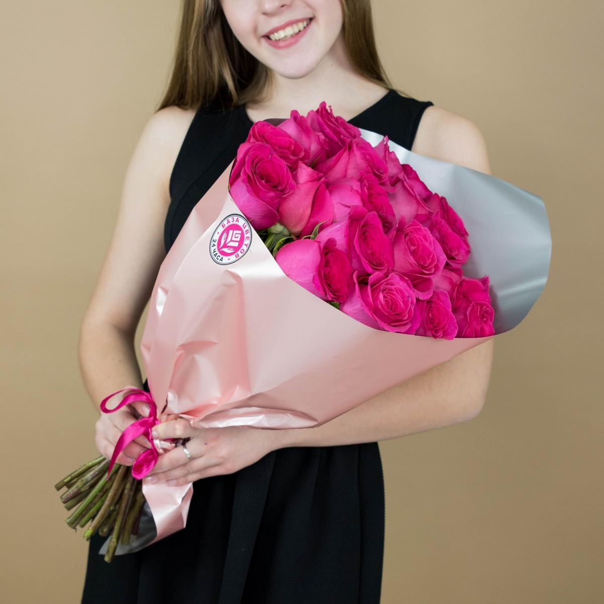 Букет из розовых роз 21 шт. (40 см) код   83235