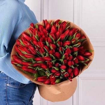 Красные тюльпаны 101 шт код  134695